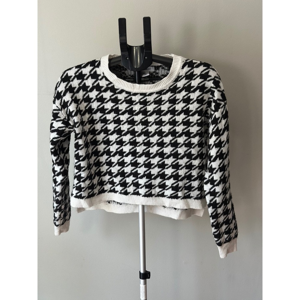 William Rast Sweater Womens M Black White Houndstooth Cropped Y2K